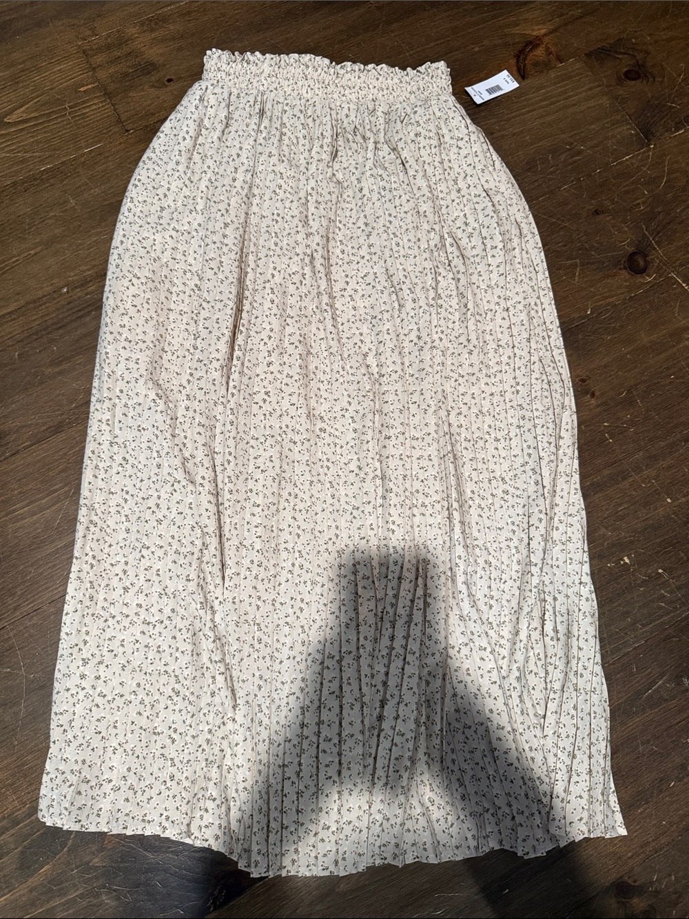 Smocked Waist Cream Floral Midi Skirt